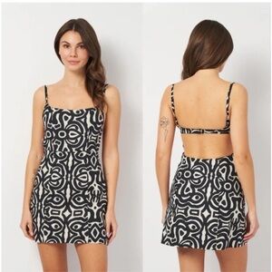 Zara Black and Cream Geometric Backless Dress